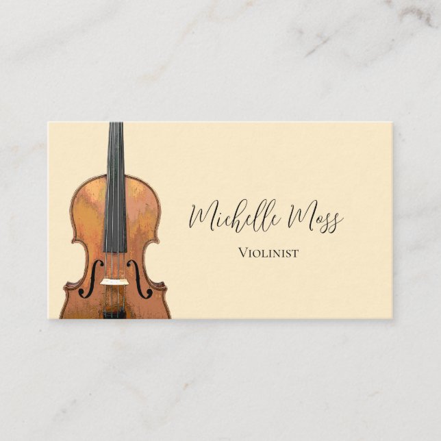 Cartão De Visita Elegant Violin Music Teacher Violinist Cream (Frente)