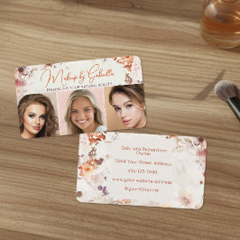 Cartão De Visita Elegant Watercolor 3 Photo Tagline Makeup