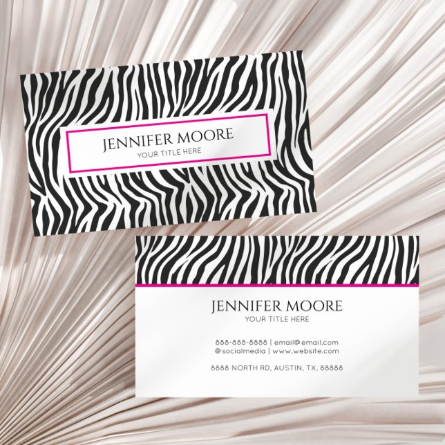 Cartão De Visita Elegant Zebra Print Pink Black White Custom  (Criador carregado)