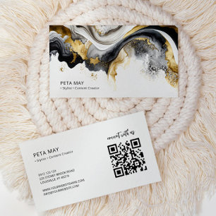 Cartão De Visita Elegante Abstrato de Preto Chic e Branco Aquarela 