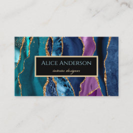 Cartão De Visita Elegante Ágata dourado azul verde preto designer E