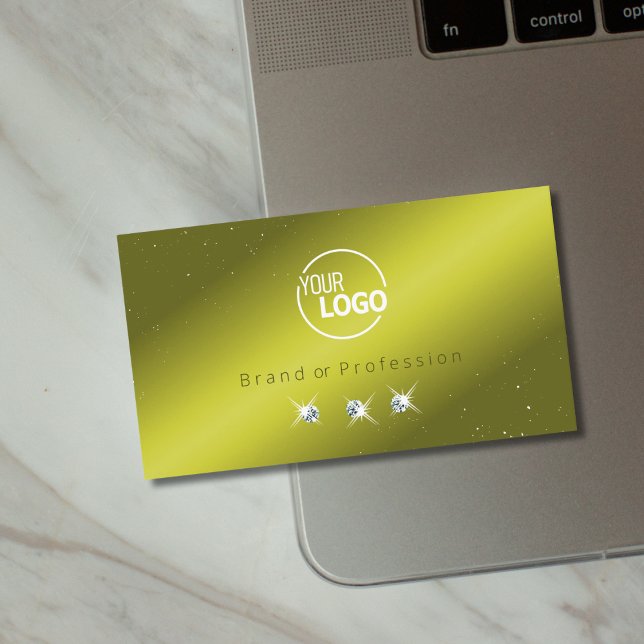 Cartão De Visita Elegante amarelo-oliva verde-cintilante Juntar log (Criador carregado)