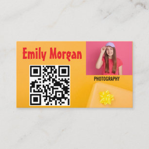 Cartão De Visita Elegante amarelo personalizado e fita laranja