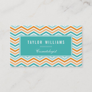 Cartão De Visita Elegante, Aqua Turquoise e Orange Chevron
