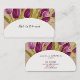 Cartão De Visita Elegante Aquarela Flores de Tulipas Profissionais