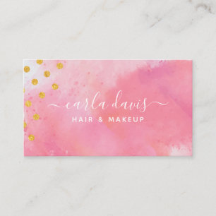 Cartão De Visita Elegante Aquarela Rosa Dourado