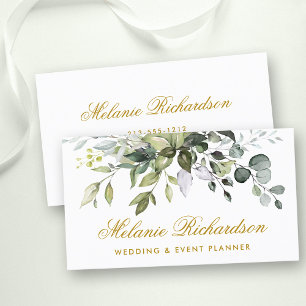 Cartão De Visita Elegante Aquarela Verde Botânico Dourado