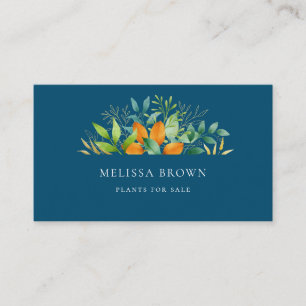 Cartão De Visita Elegante Aquarela Verde Folhagem Botânica Azul