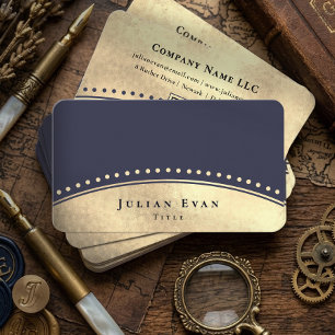 Cartão De Visita Elegante Arco Vintage Brilho Dourado Luxo Azul Mar