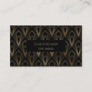 Cartão De Visita Elegante Arte Deco Profissional   Preto e Dourado