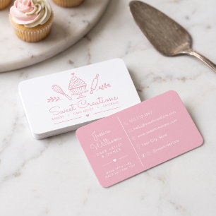 Cartão De Visita Elegante Artista de Bolos & Catering Padaria Rosa