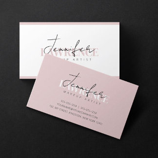Cartão De Visita Elegante Artista de Maquiagem Minimalista Rosa Bra