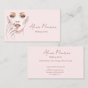 Cartão De Visita Elegante Artista de Maquiagem Rosa Bege Moderno Fe