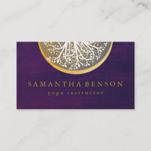 Cartão De Visita Elegante Árvore de Aquarela em Ouro Yoga e Meditaç