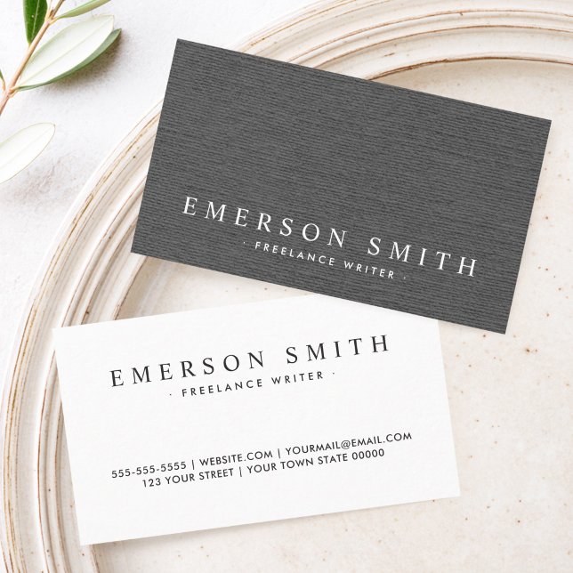Cartão De Visita Elegante aspecto de linho cinza escuro sofisticado (Elegant dark gray linen look classy business card)
