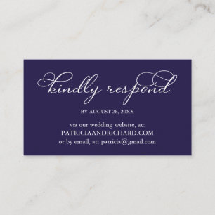Cartão De Visita Elegante Azul Marinho Branco Casamento Online RSVP