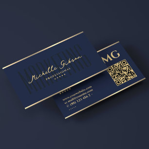 Cartão De Visita Elegante Azul Marinho Escuro Profissional de Marke