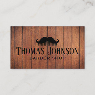 Cartão De Visita Elegante Barbearia Rústica de Madeira