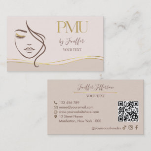 Cartão de Visita Elegante Bege & Dourado PMU