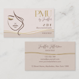 Cartão de visita elegante Bege & Dourado PMU