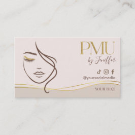 Cartão de visita elegante Bege & Dourado PMU