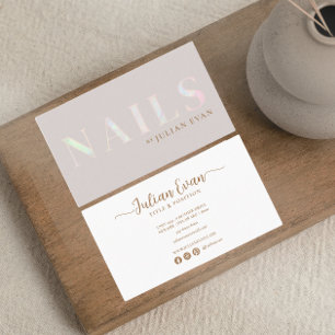 Cartão De Visita Elegante Beige Holographic Nail Opal