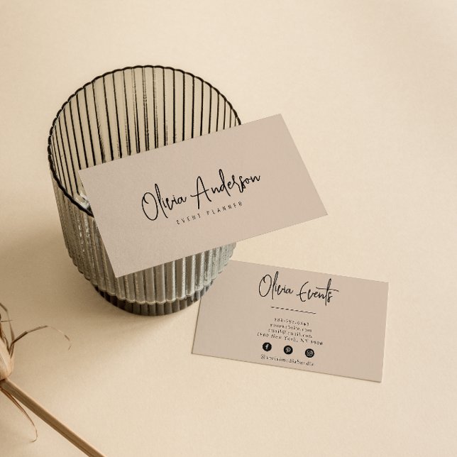 Cartão De Visita Elegante Beige Minimalist Boho Chic Modern (Criador carregado)