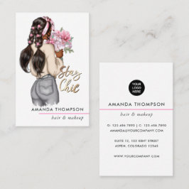 Cartão De Visita Elegante Beleza Chefe Floral Rosa Moda