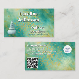 Cartão De Visita Elegante Bem-Estar Zen Stones Lotus Teal