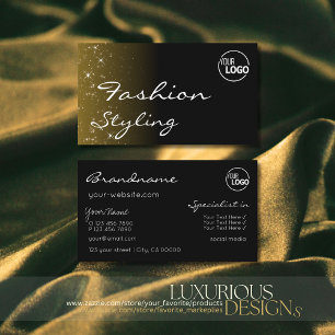 Cartão De Visita Elegante Black Brown Glitter Stars Chic com Logoti
