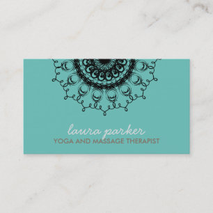 Cartão De Visita Elegante Black Damask Swirl Yoga Healing Health