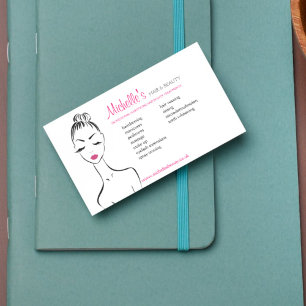 Cartão De Visita Elegante Black White Pink Bonito Menina Salão de B