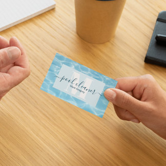 Cartão De Visita Elegante Blue Monograma Limpa Piscina