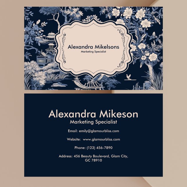 Cartão De Visita Elegante Blue Toile De Jouy (Criador carregado)