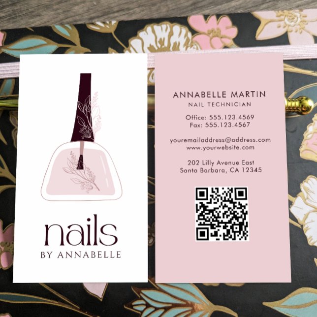 Cartão De Visita Elegante Blush Nail Technician (Criador carregado)