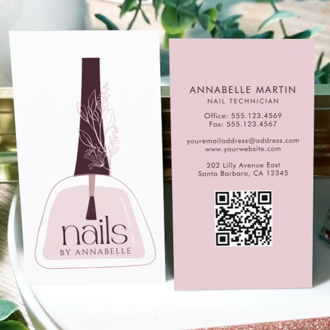 Cartão De Visita Elegante Blush Nail Technician (Criador carregado)