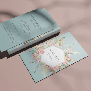 Cartão De Visita Elegante Bohemian Floral Monograma Azul