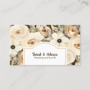 Cartão De Visita Elegante Boho Boêmio Dourado Champanhe Marrom Flor