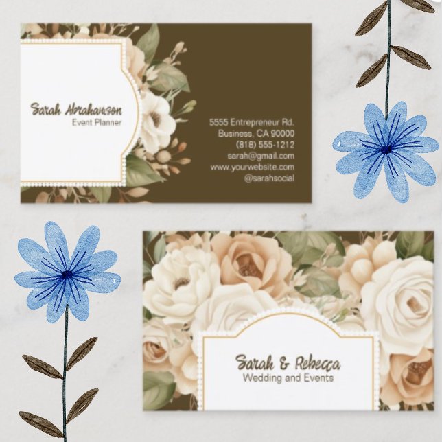 Cartão De Visita Elegante Boho Bohemian Dourada champanhe Brown Flo (Criador carregado)