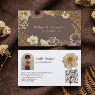 Cartão De Visita Elegante Boho Botânico Flor Silvestre Floral Foto