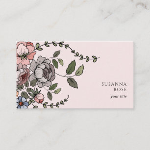 Cartão De Visita Elegante Boho Botânico Floral Profissional