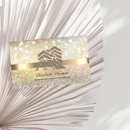 Cartão De Visita Elegante Bokeh Brilho Dourado Telhado da Casa