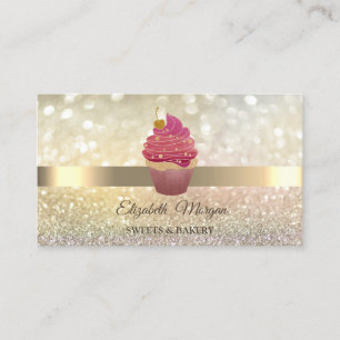 Cartão De Visita Elegante Bokeh Dourado, Cupcake
