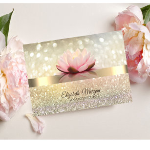 Cartão De Visita Elegante Bokeh Dourado, Instrutor Lotus Flower Yog