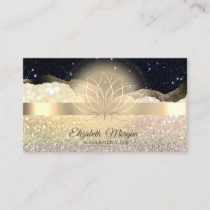 Cartão De Visita Elegante Bokeh Dourado, Lotus Black Glitter Yoga