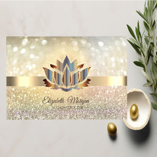 Cartão De Visita Elegante Bokeh Dourado, Lótus Dourado Yoga