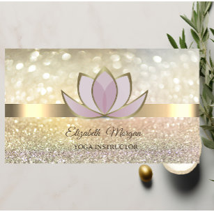 Cartão De Visita Elegante Bokeh Dourado, Lotus Flower Yoga Reiki