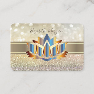 Cartão De Visita Elegante Bokeh Moderno, Lotus com Listra Dourada
