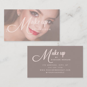 Cartão De Visita Elegante Bold Blush Pink Script Foto Maquiagem