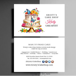 Cartão De Visita Elegante Bolos de Borboleta Floral em Ouro Rosa Pa